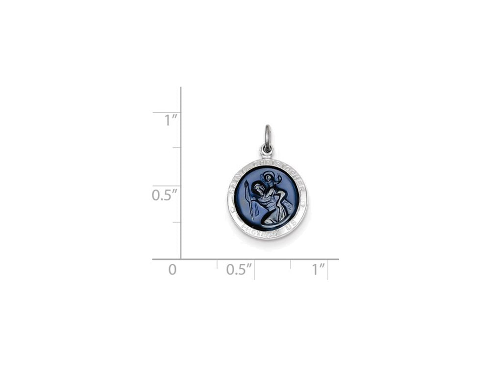 FJC Finejewelers Sterling Silver Blue Epoxy St. Christopher Medal Pendant Necklace - Chain Included