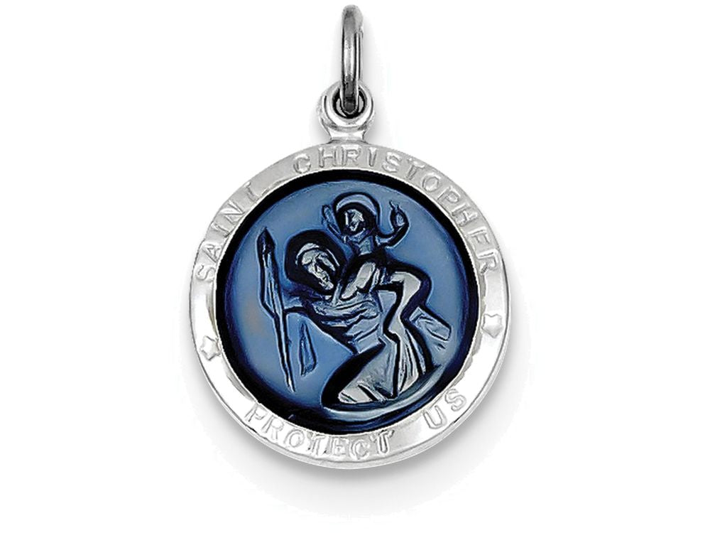 FJC Finejewelers Sterling Silver Blue Epoxy St. Christopher Medal Pendant Necklace - Chain Included