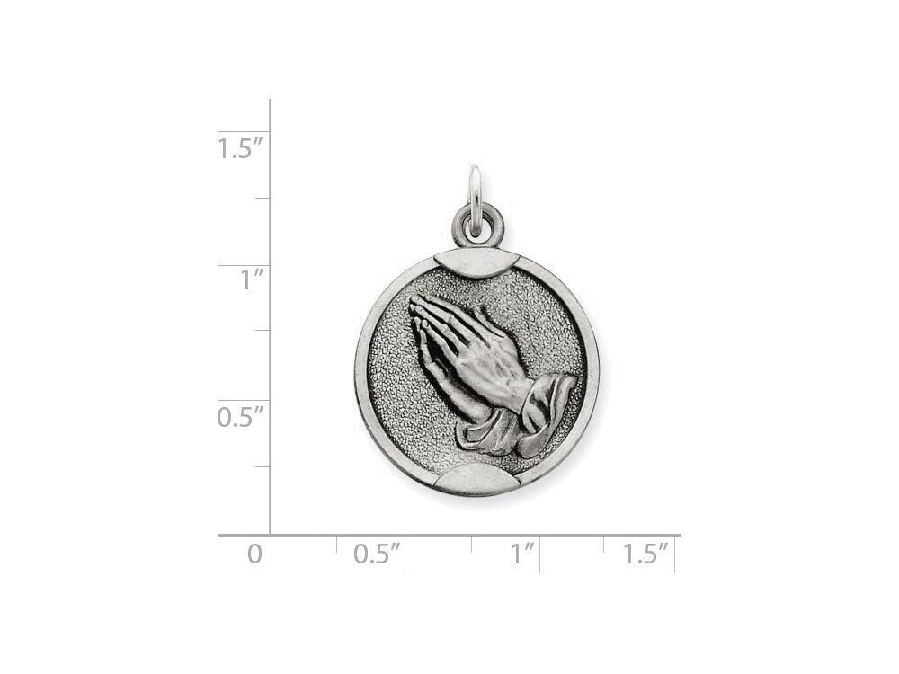 FJC Finejewelers Sterling Silver Antiqued Praying Hands Medal Pendant Necklace - Chain Included