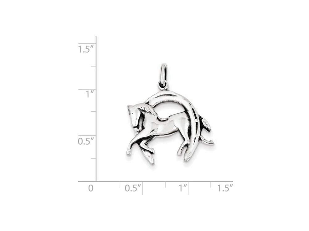 FJC Finejewelers Sterling Silver Antiqued Horse In Horshoe Charm
