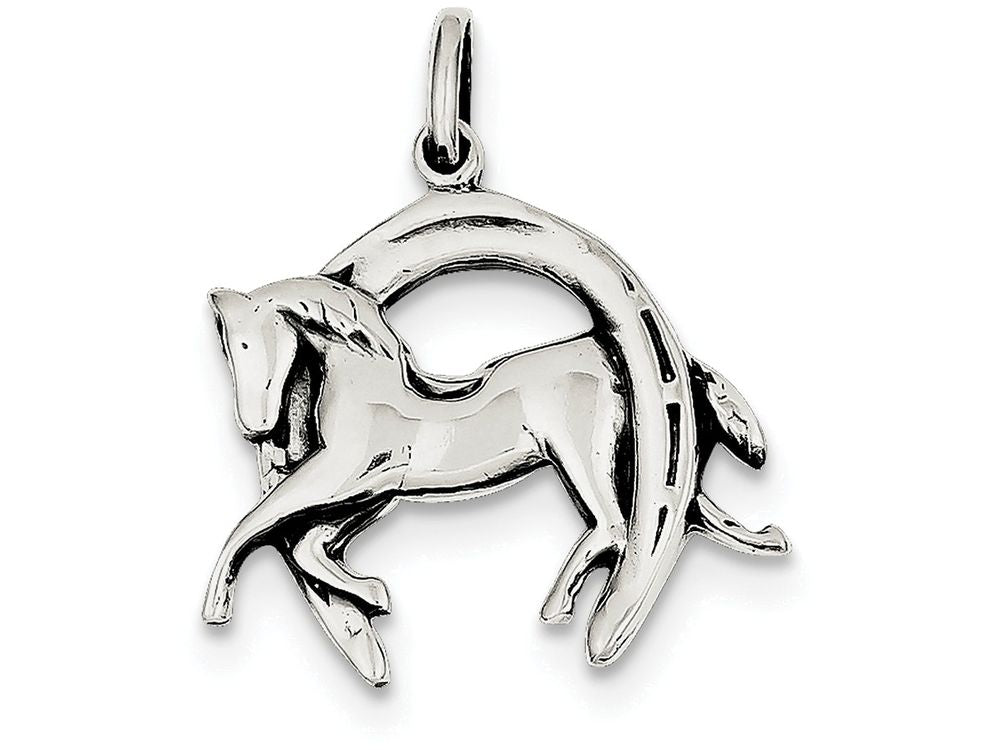 FJC Finejewelers Sterling Silver Antiqued Horse In Horshoe Charm