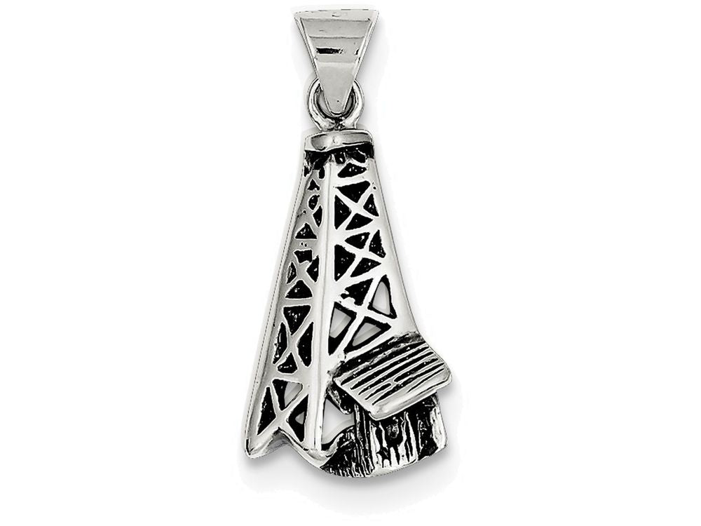 FJC Finejewelers Sterling Silver Antiqued Oil Derrick Pendant Necklace - Chain Included