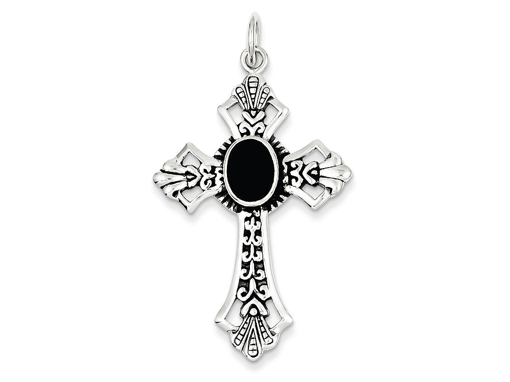 FJC Finejewelers Sterling Silver Onyx Cross Pendant Necklace - Chain Included