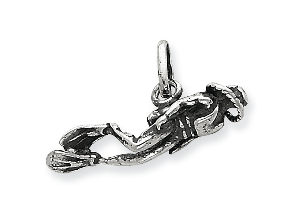 FJC Finejewelers Sterling Silver Antiqued Scuba Diver Charm