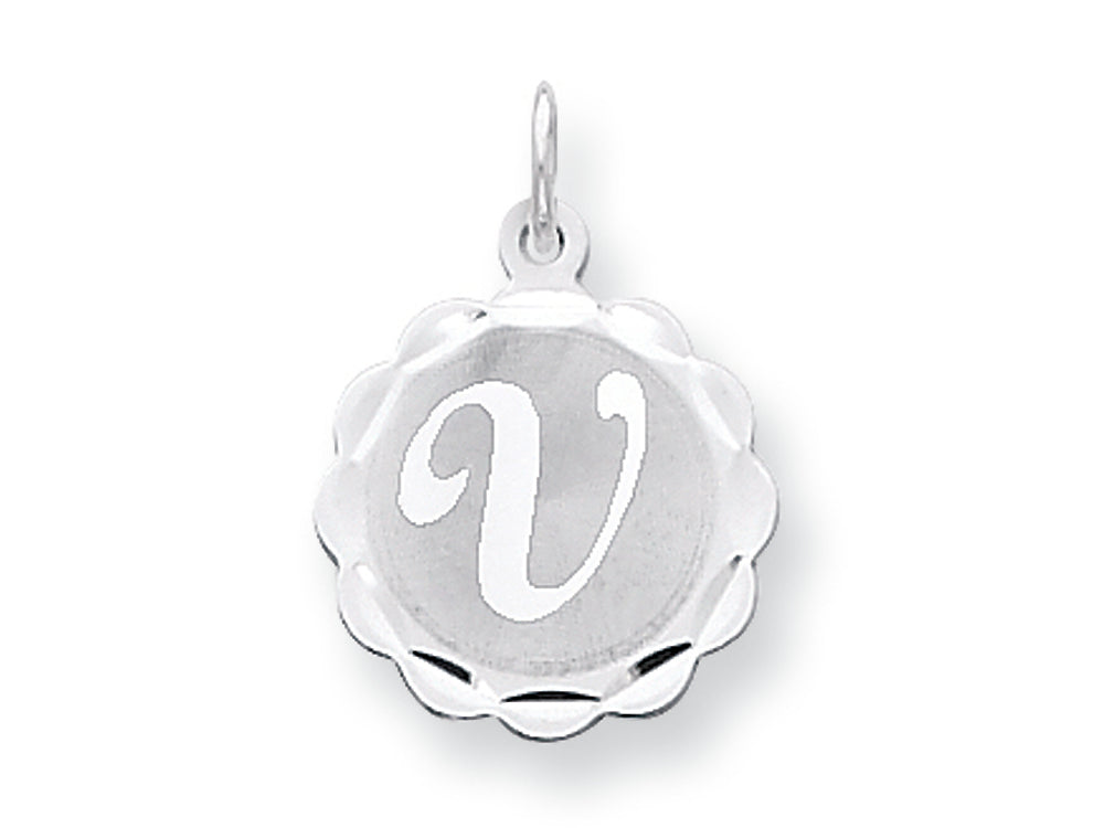 FJC Finejewelers Sterling Silver Brocaded Initial V Charm