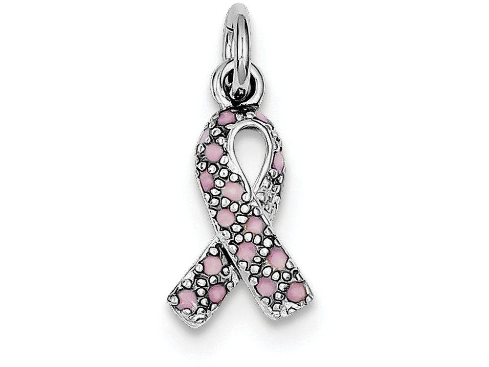 FJC Finejewelers Sterling Silver Enameled Pink Ribbon Charm