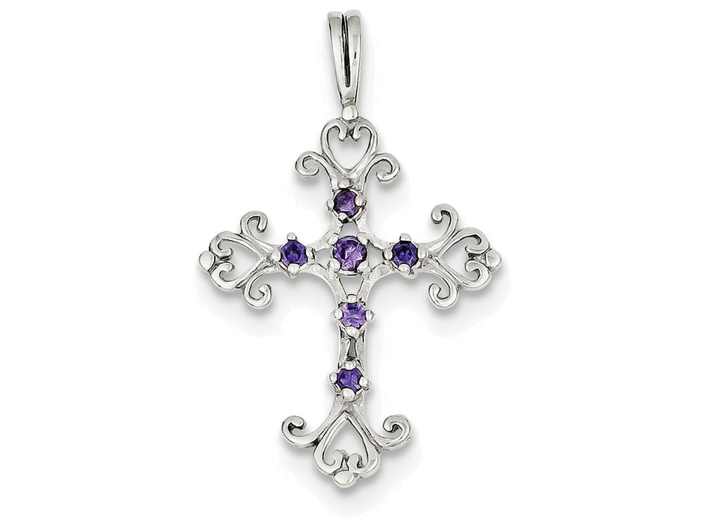 FJC Finejewelers Sterling Silver Purple Cubic Zirconia Cross Charm