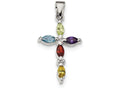 FJC Finejewelers Sterling Silver Multi-color Cubic Zirconia Cross Pendant Necklace - Chain Included