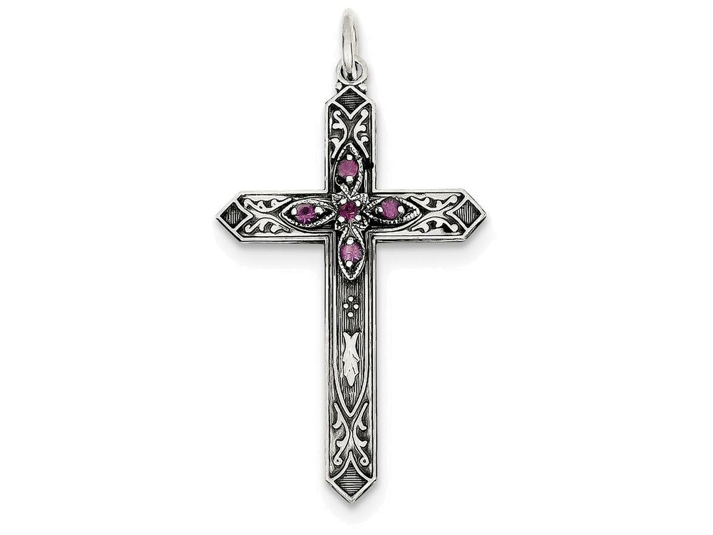 FJC Finejewelers Sterling Silver February Birth Month Cross Pendant Necklace - Chain Included