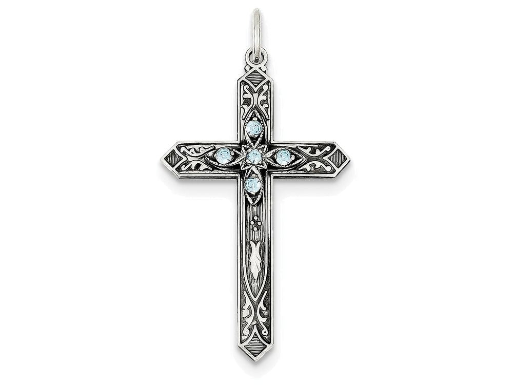 FJC Finejewelers Sterling Silver March Birth Month Cross Pendant Necklace - Chain Included