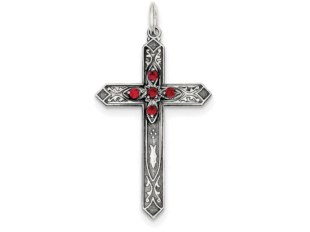 FJC Finejewelers Sterling Silver July Birth Month Cross Pendant Necklace - Chain Included