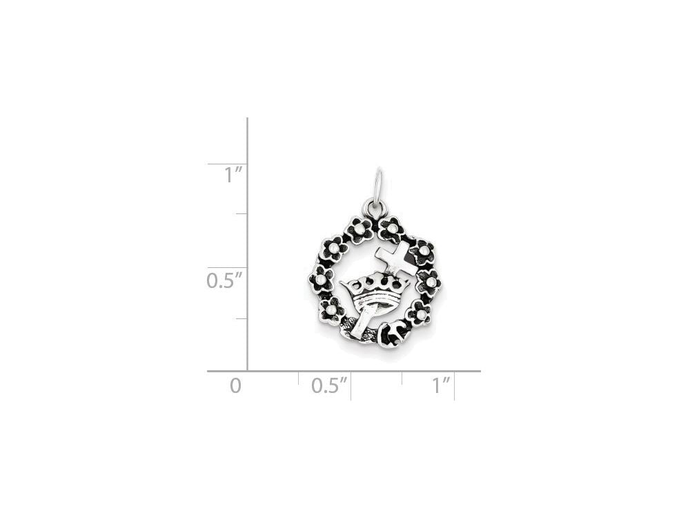 FJC Finejewelers Sterling Silver Cross, Crown and Wreath Charm
