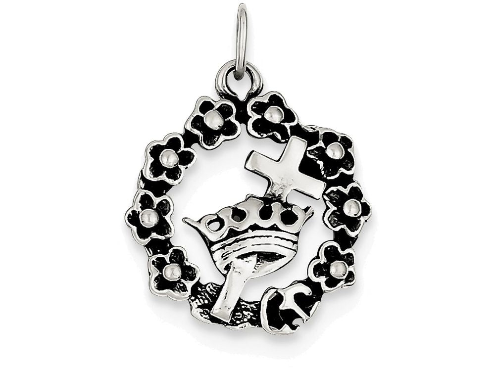 FJC Finejewelers Sterling Silver Cross, Crown and Wreath Charm