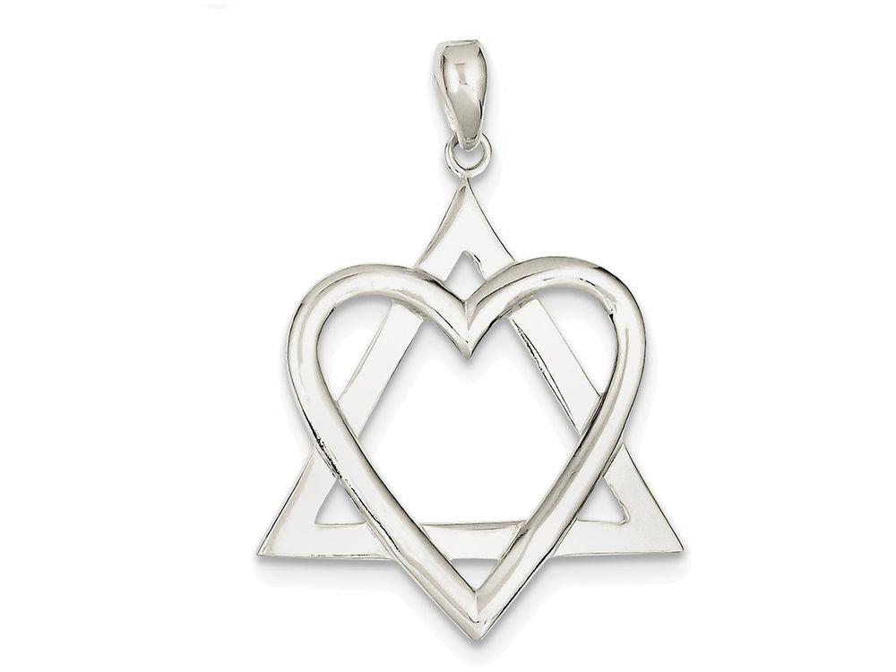 FJC Finejewelers Sterling Silver Star Of David Heart Pendant Necklace - Chain Included
