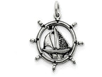 FJC Finejewelers Sterling Silver Antiqued Sailboat In Wheel Charm