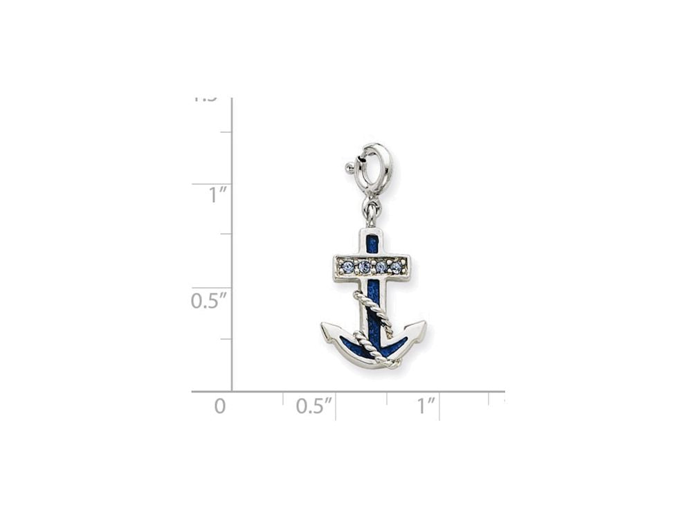 FJC Finejewelers Sterling Silver Blue Enameled Anchor W/preciosa Crystals Charm