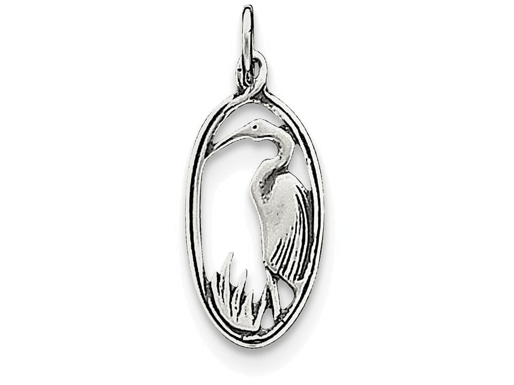 FJC Finejewelers Sterling Silver Antiqued Crane In Oval Frame Charm