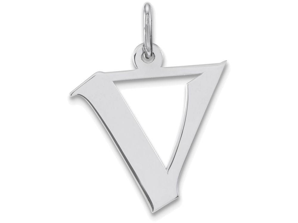 FJC Finejewelers Sterling Silver Medium Artisian Block Initial V Charm