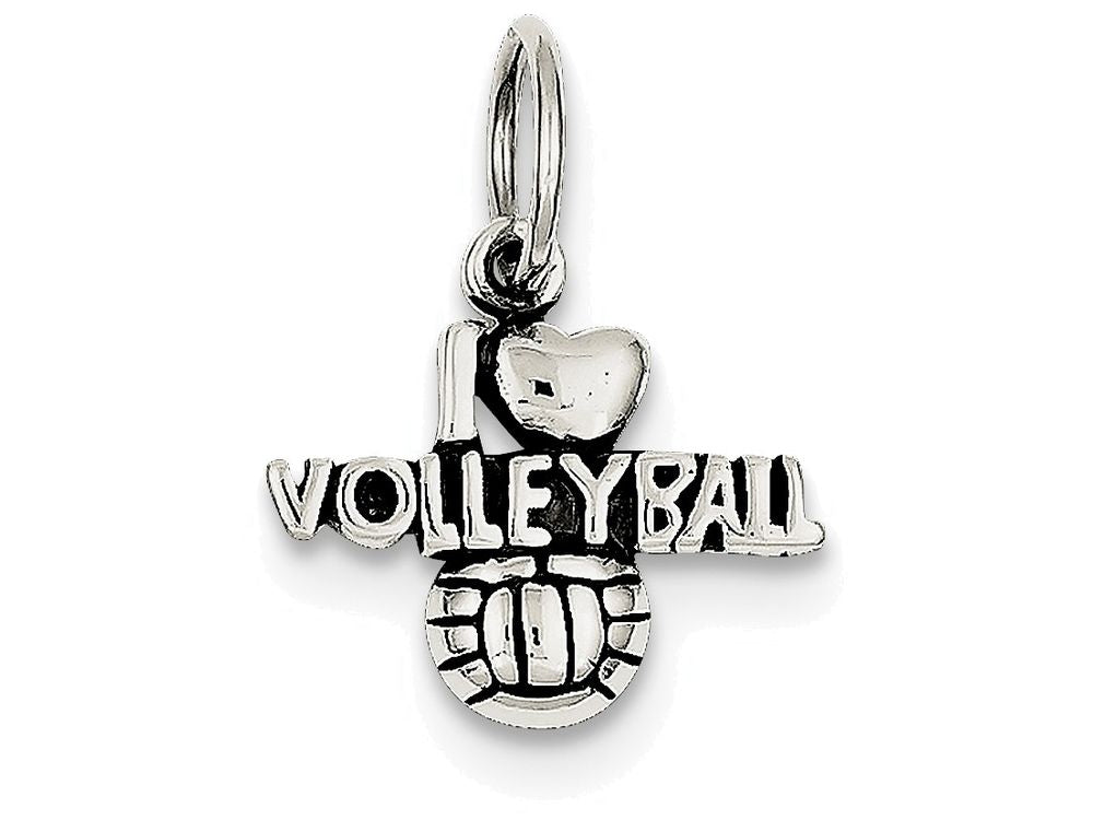 FJC Finejewelers Sterling Silver Antique I (heart) Volleyball Charm