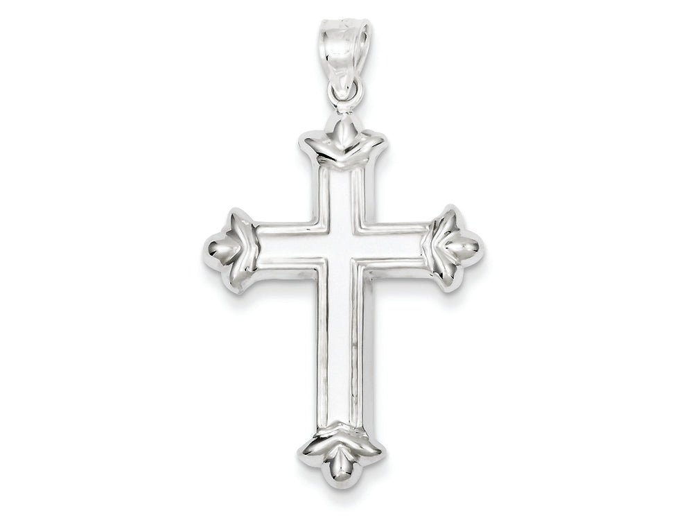 FJC Finejewelers Sterling Silver Rhodium-plated Fleur-de-lis Cross Pendant Necklace - Chain Included