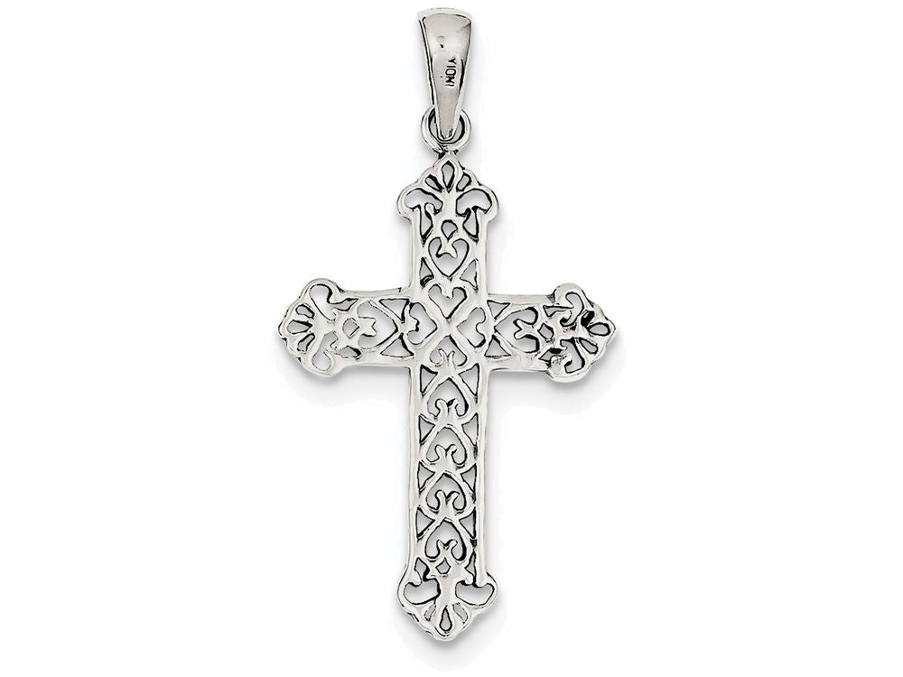 FJC Finejewelers Sterling Silver Antiqued Fleur De Lis Cross Pendant Necklace - Chain Included