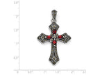FJC Finejewelers Sterling Silver Red Cubic Zirconia and Marcasite Cross Pendant Necklace - Chain Included