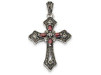 FJC Finejewelers Sterling Silver Red Cubic Zirconia and Marcasite Cross Pendant Necklace - Chain Included