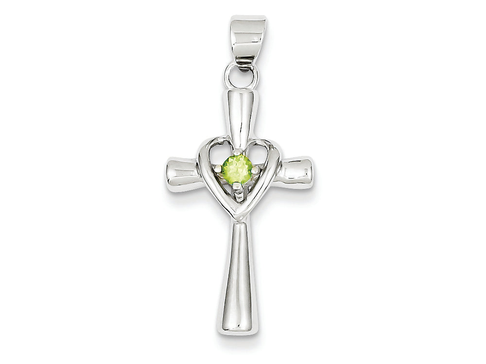 FJC Finejewelers Sterling Silver Peridot Heart Cross Pendant Necklace - Chain Included