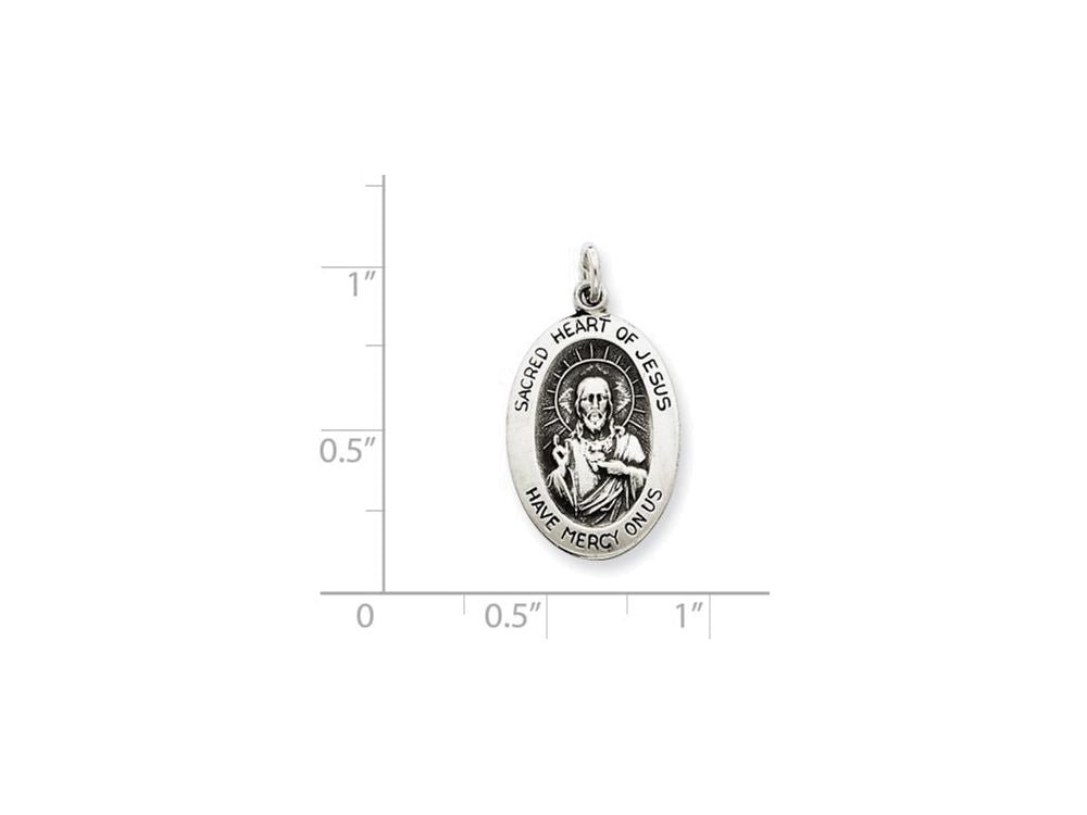 FJC Finejewelers Sterling Silver Antiqued Sacred Heart Of Jesus Medal Pendant Necklace - Chain Included