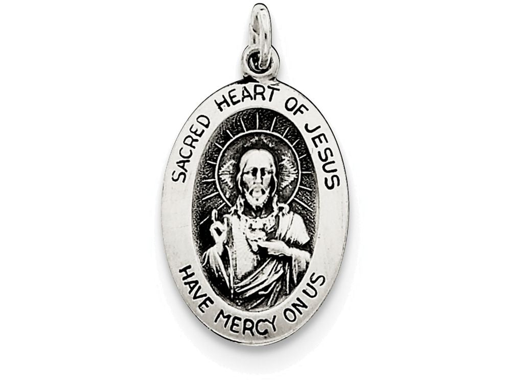 FJC Finejewelers Sterling Silver Antiqued Sacred Heart Of Jesus Medal Pendant Necklace - Chain Included
