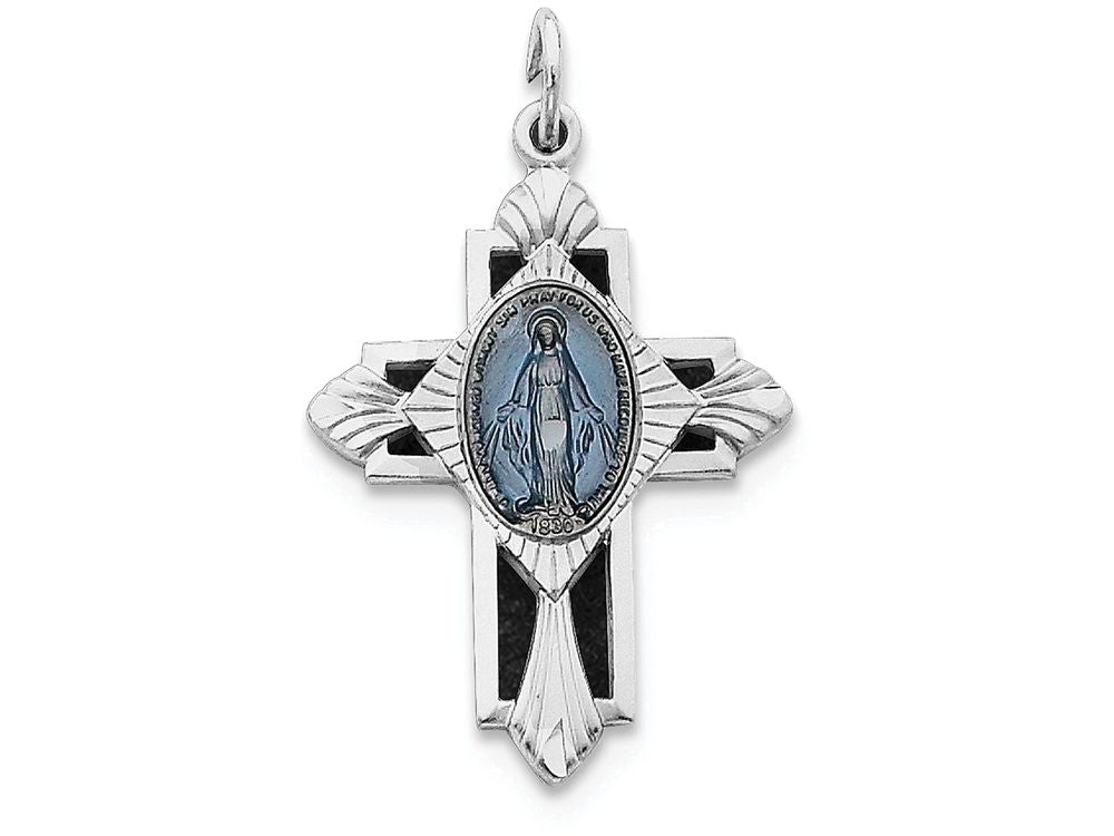 FJC Finejewelers Sterling Silver Miraculous Medal Cross Pendant Necklace - Chain Included