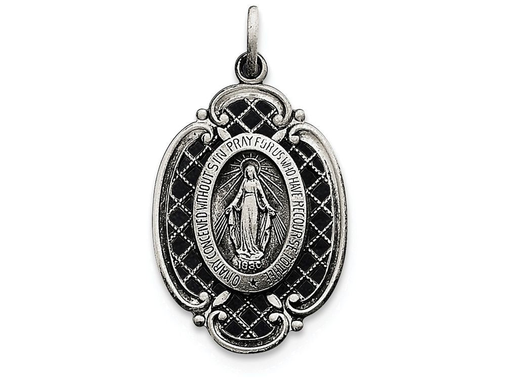FJC Finejewelers Sterling Silver Antiqued Miraculous Medal Pendant Necklace - Chain Included