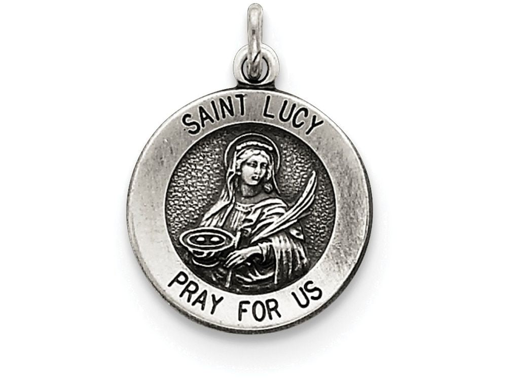FJC Finejewelers Sterling Silver Antiqued Saint Lucy Medal Pendant Necklace - Chain Included