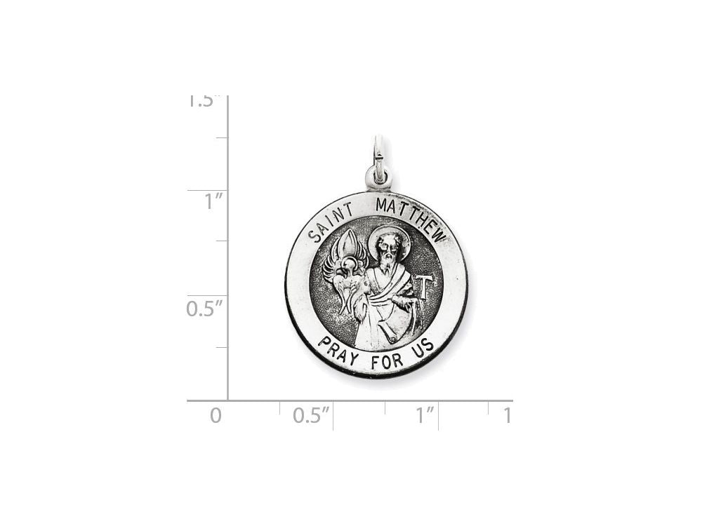FJC Finejewelers Sterling Silver Antiqued Saint Matthew Medal Pendant Necklace - Chain Included