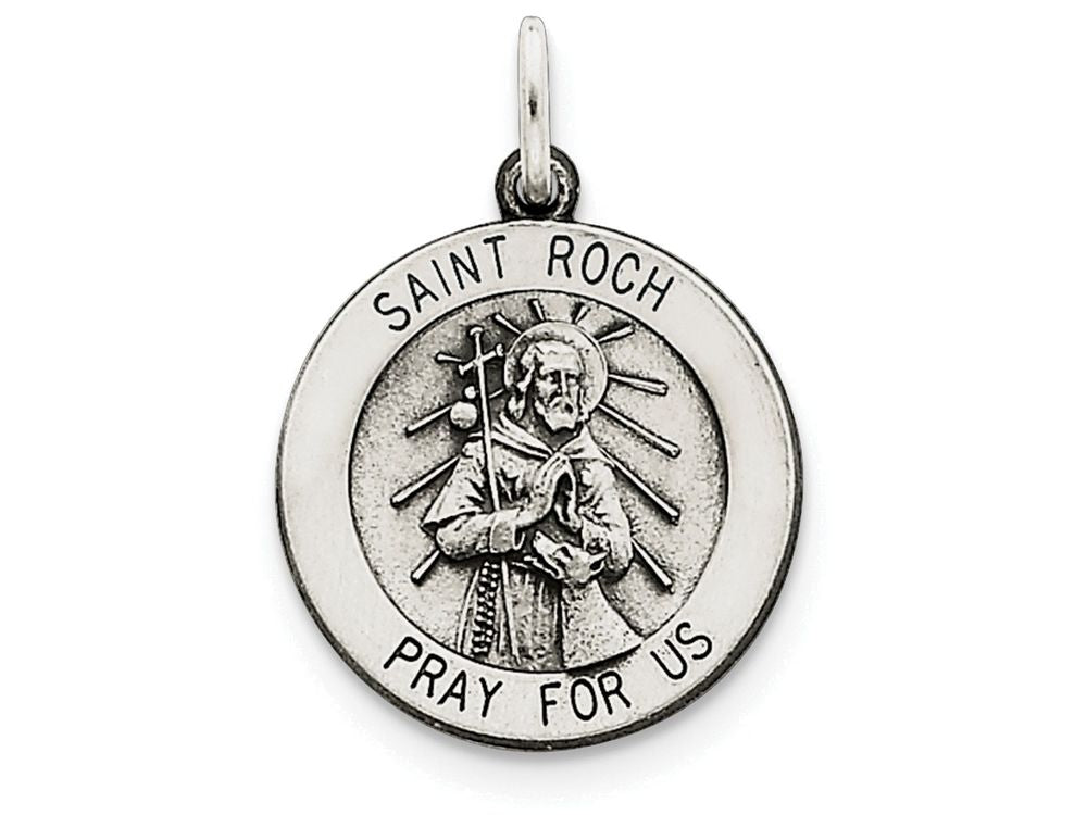 FJC Finejewelers Sterling Silver Antiqued Saint Roch Medal Pendant Necklace - Chain Included