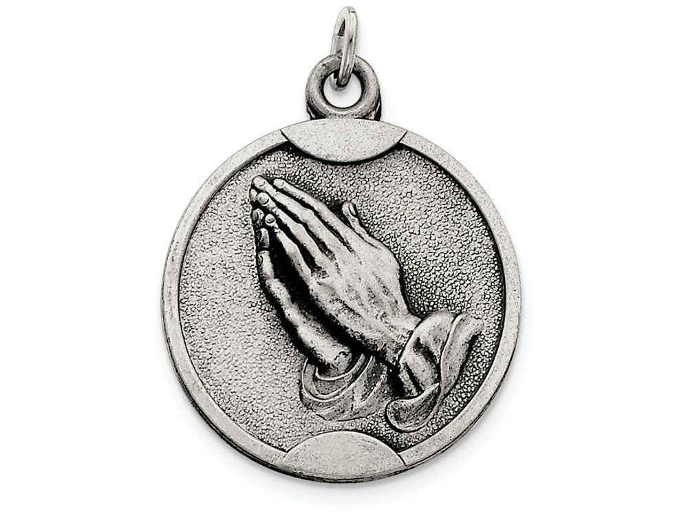 FJC Finejewelers Sterling Silver Antiqued Praying Hands Pendant Necklace - Chain Included