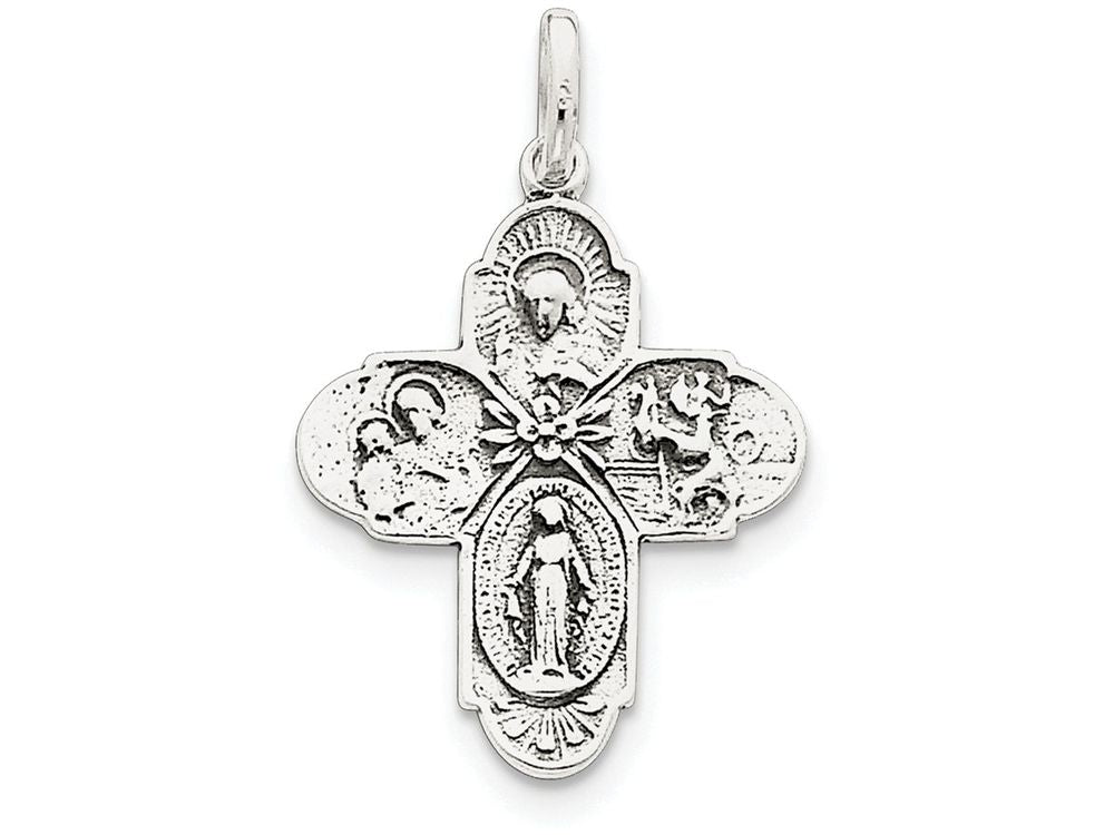 FJC Finejewelers Sterling Silver Antiqued 4-way Medal Pendant Necklace - Chain Included