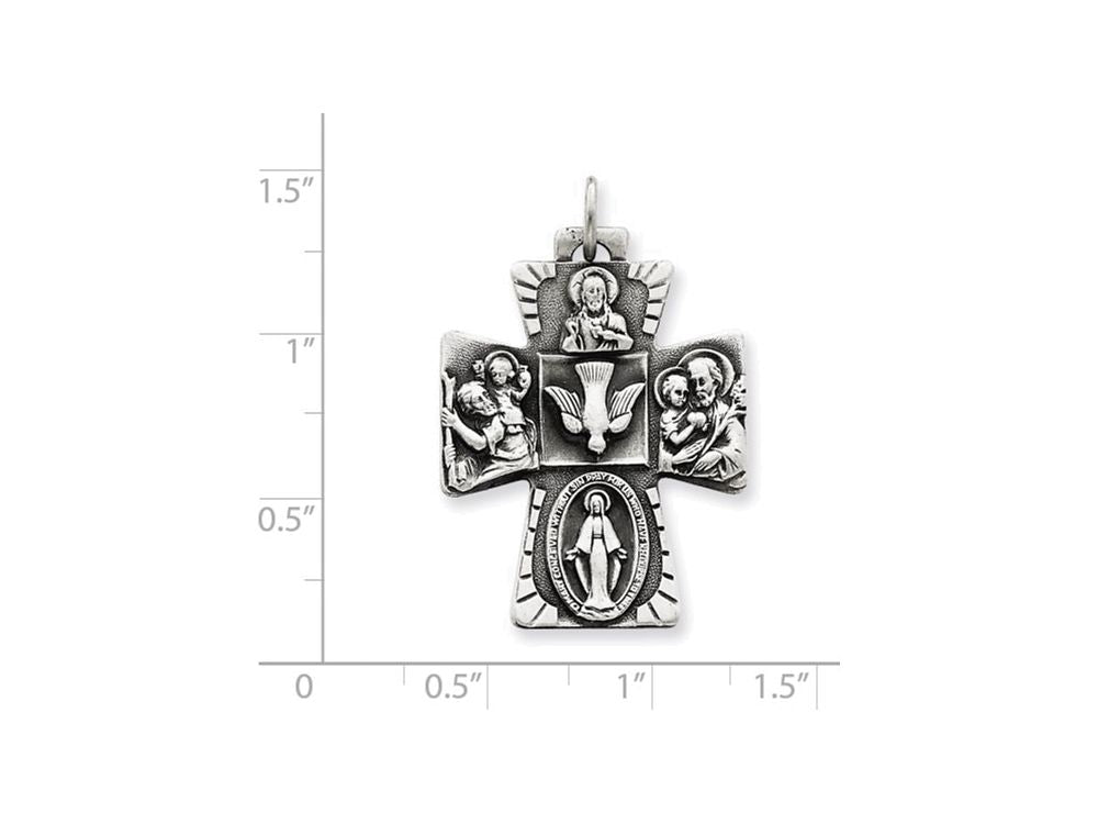 FJC Finejewelers Sterling Silver Antiqued 4-way Medal Pendant Necklace - Chain Included