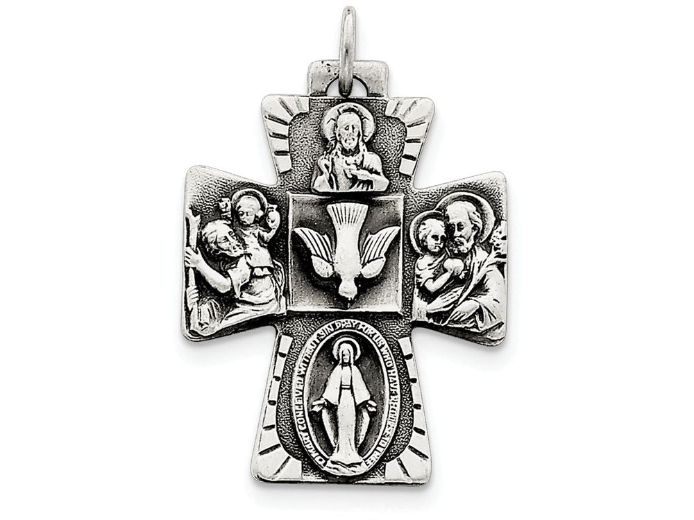 FJC Finejewelers Sterling Silver Antiqued 4-way Medal Pendant Necklace - Chain Included