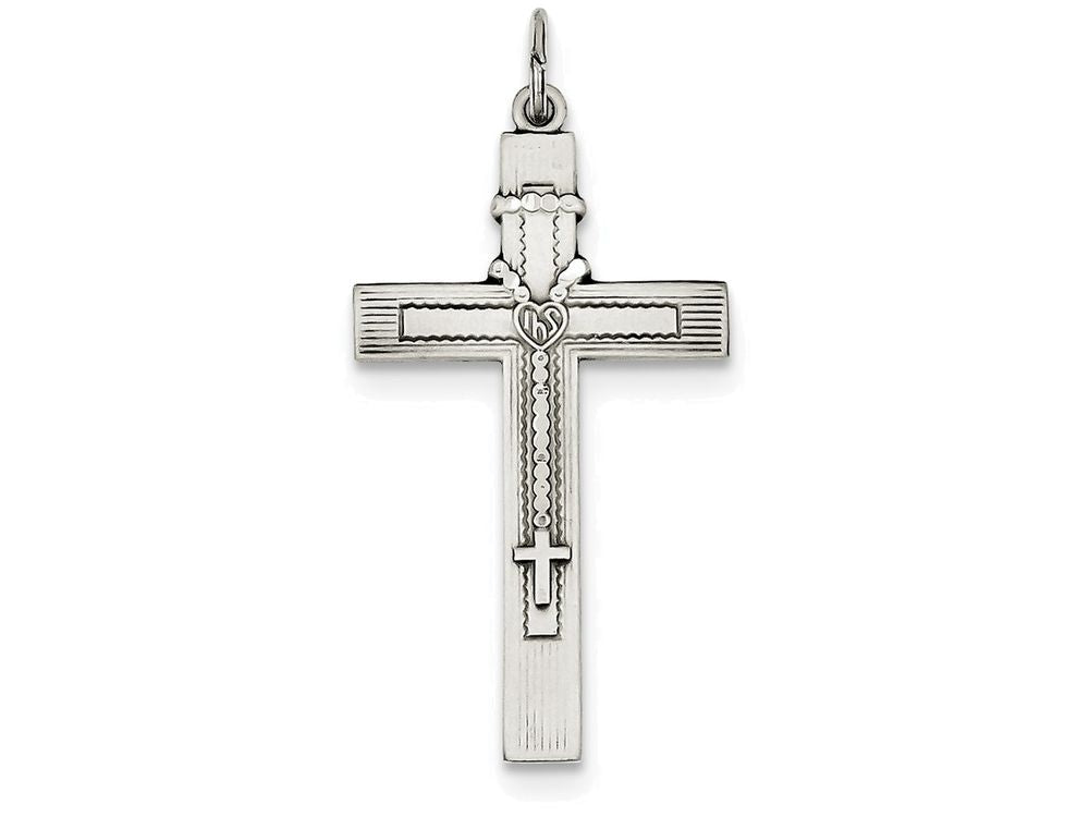 FJC Finejewelers Sterling Silver Antiqued Rosary Cross Pendant Necklace - Chain Included