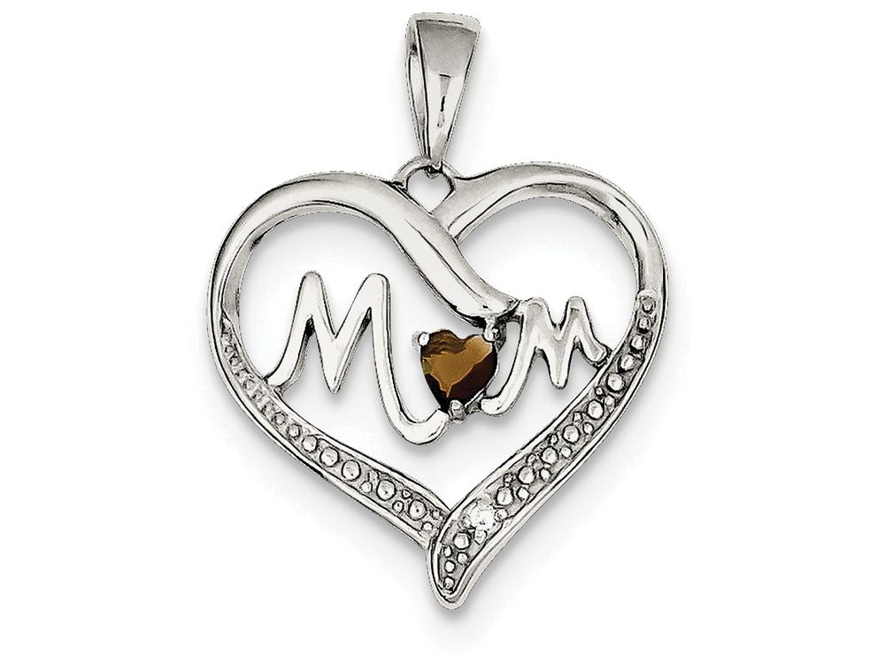 FJC Finejewelers Sterling Silver Smokey Cubic Zirconia Mom Heart Pendant Necklace - Chain Included
