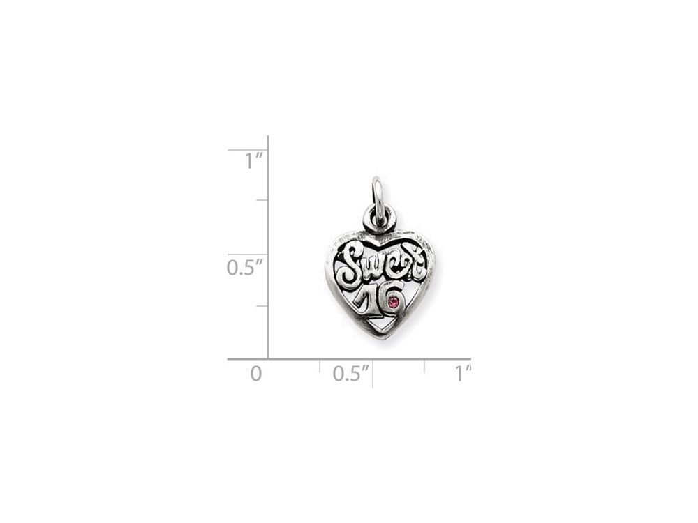 FJC Finejewelers Sterling Silver Antiqued Sweet 16 Heart Charm