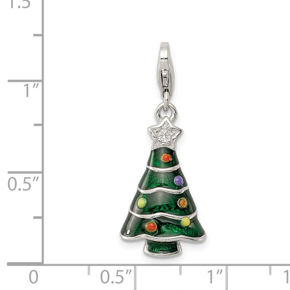 FJC Finejewelers Sterling Silver Cubic Zirconia and Enameled Christmas Tree Charm