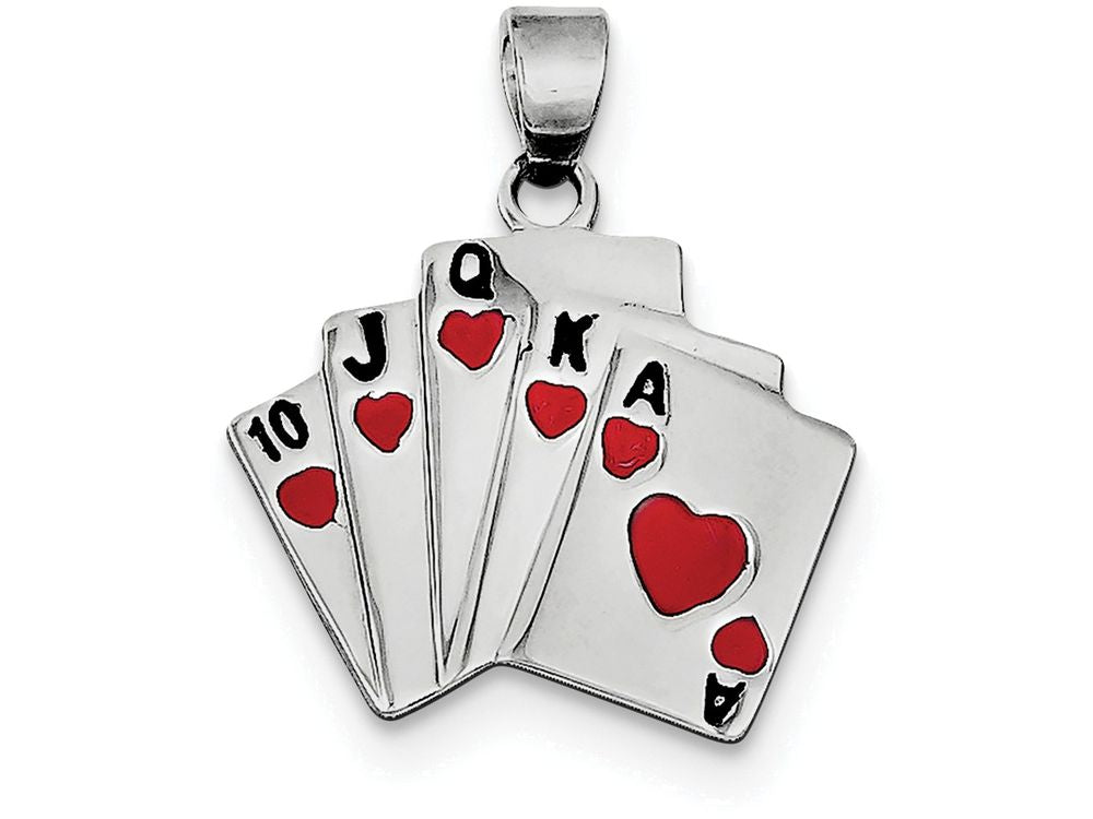 FJC Finejewelers Sterling Silver Enamel Royal Flush Pendant Necklace - Chain Included