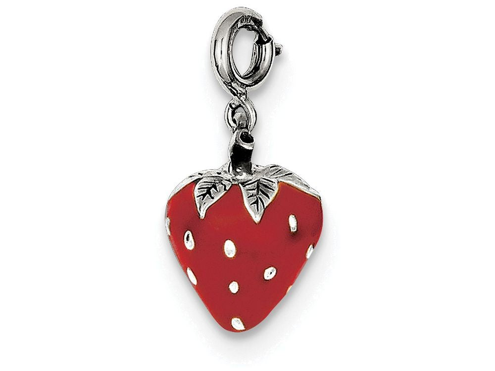 FJC Finejewelers Sterling Silver Enameled Strawberry Charm