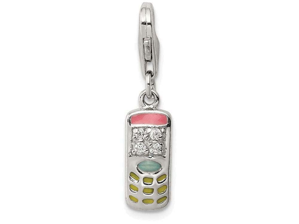 FJC Finejewelers Sterling Silver Cubic Zirconia and Enameled Cell Phone Charm