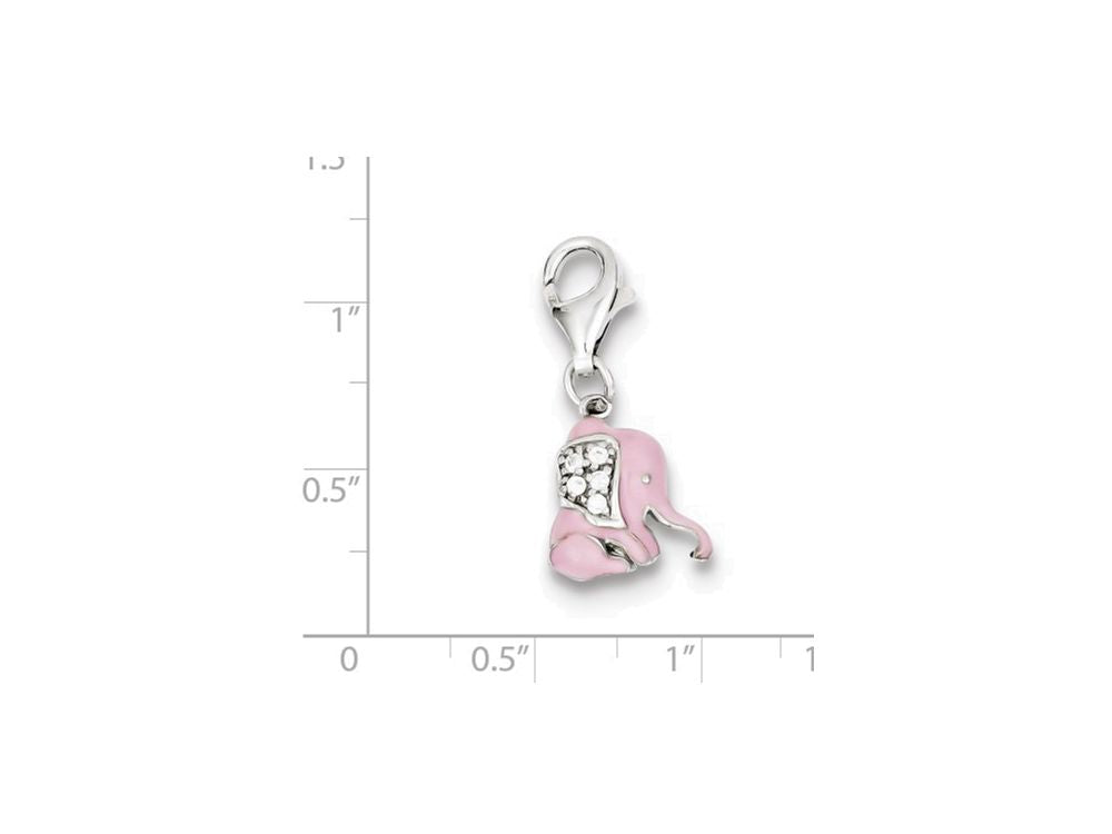 FJC Finejewelers Sterling Silver Pink Enameled Cubic Zirconia Elephant Charm
