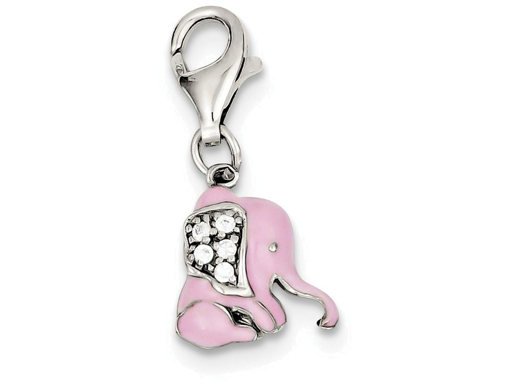 FJC Finejewelers Sterling Silver Pink Enameled Cubic Zirconia Elephant Charm