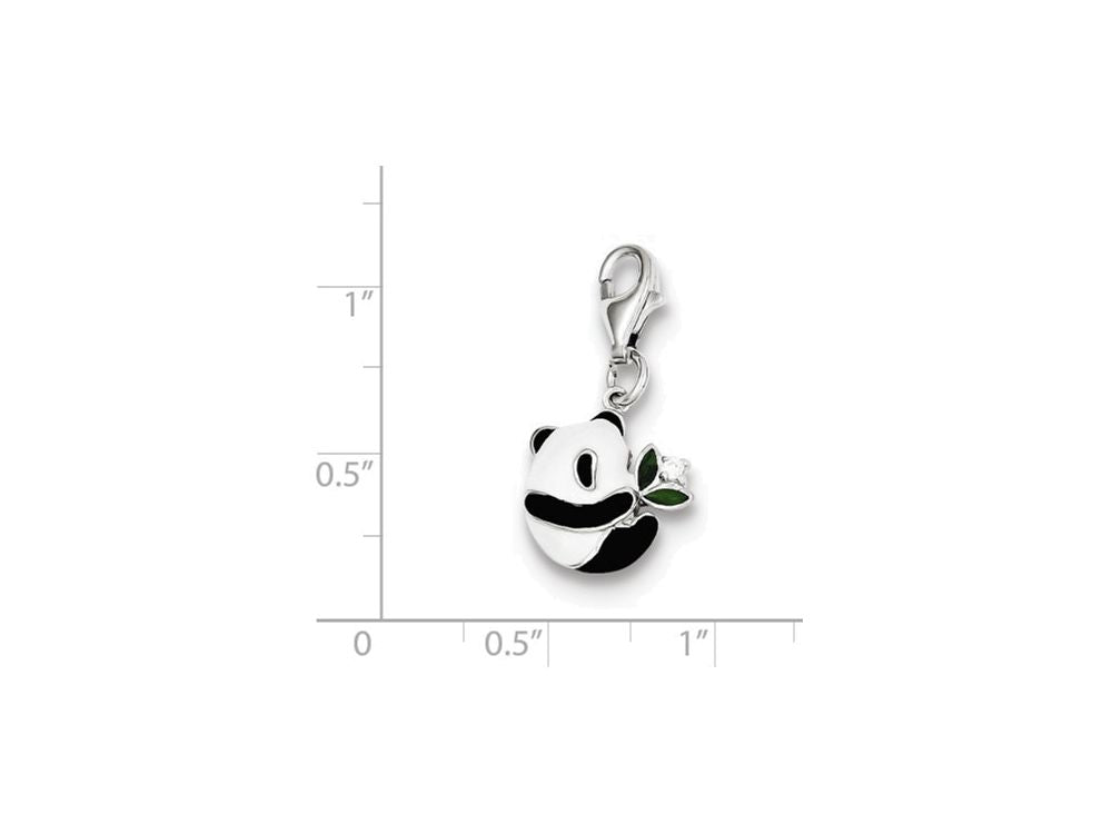 FJC Finejewelers Sterling Silver Cubic Zirconia Enamel Panda Charm