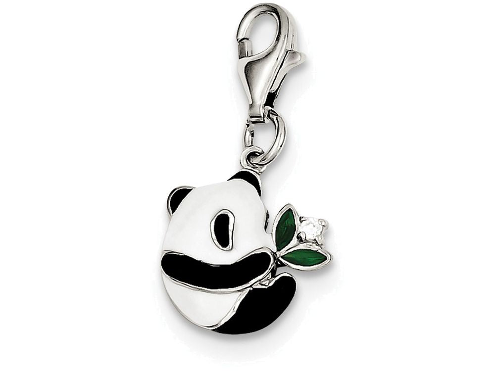 FJC Finejewelers Sterling Silver Cubic Zirconia Enamel Panda Charm